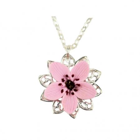 Solid 14K Gold Cherry Blossom Charm Necklace 18 Inch