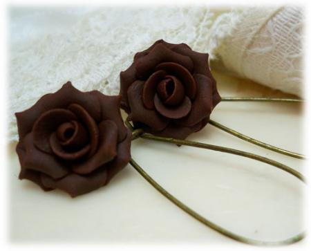 Brown Chocolate Rose Drop Earrings