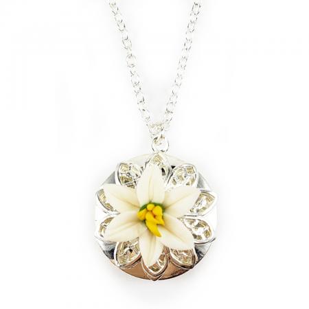 Easter Lily Silver Tone Locket Necklace