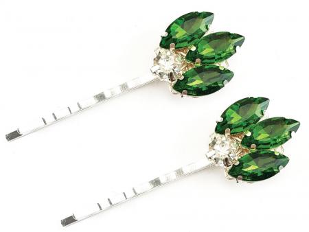 Emerald Green Rhinestone Bobby Pins