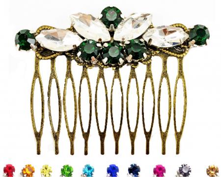 Emerald Rhinestone Bronze Hair Comb