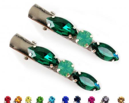 Emerald Teal Green Rhinestone Hair Clips