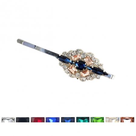 Navy Blush Pink Filigree Side Rhinestone Hair Pin