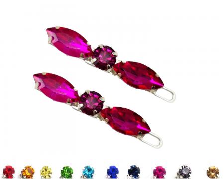 Fuchsia Rhinestones Tiny Barrettes