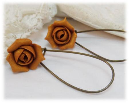 Metallic Gold Rosebud Drop Earrings
