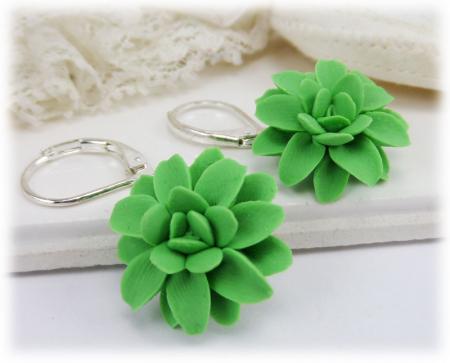 Green Dahlia Flower Earrings