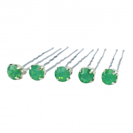 Green Opal Rhinestone Hair Pins