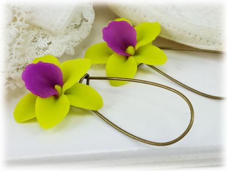 Green Orchids Drop Earrings