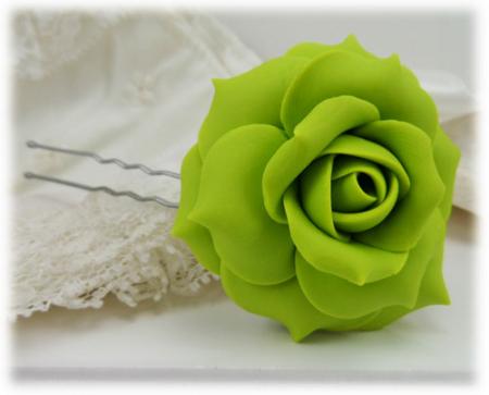 Green Rose Hair Pins