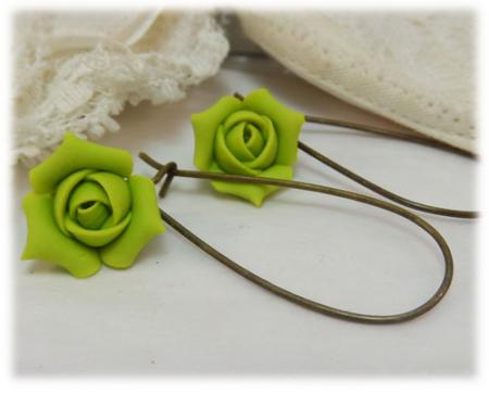 Green Rosebud Drop Earrings