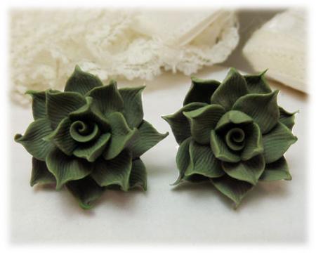 Green Succulent Stud Earrings