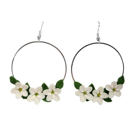 Jasmine Flowers Large Hoop Earrings