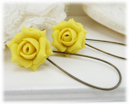 Yellow Jonquil Rose Drop Earrings