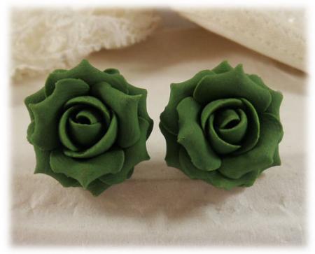 Green Khaki Rose Stud Earrings
