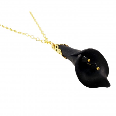 Large Black Calla Lily Necklace