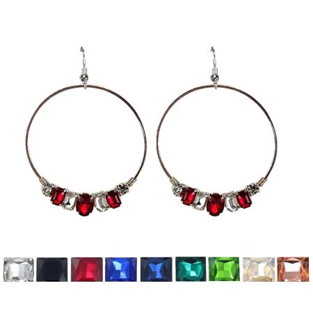 Large Circle Rhinstone Baguette Hoop Earrings