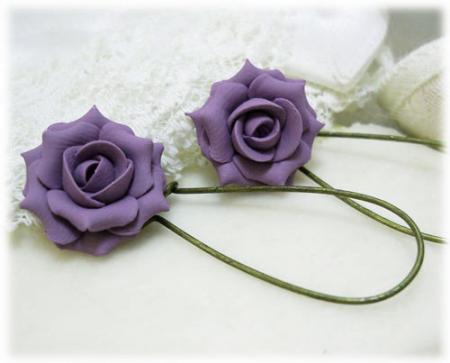 Purple Lavender Rose Drop Earrings