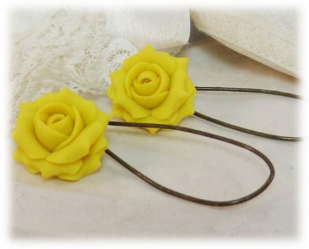 Yellow Lemon Rose Drop Earrings