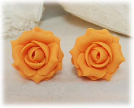 Orange Light Rose Stud Earrings