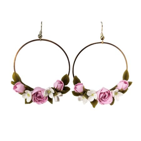 Light Pink Peonies Bouquet Statement Hoop Earrings