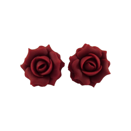 Red Maroon Rose Stud Earrings