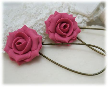 Pink Mauve Rose Drop Earrings