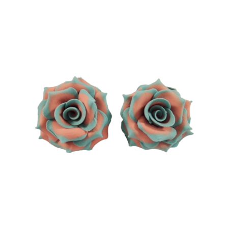 Mint Tipped Light Coral Rose Stud Earrings