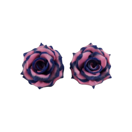 Blue Tipped Pink Rose Stud Earrings