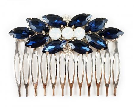 navy Rhinestone Hair Comb