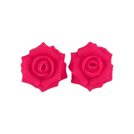 Neon Pink Rose Stud Earrings