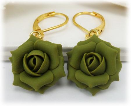 Olive Green Rose Earrings