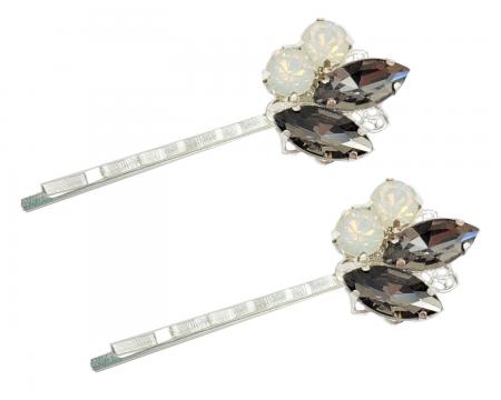 Opal Gray Rhinestone Bobby Pins