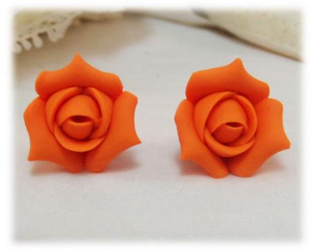 Orange Rosebud Stud Earrings