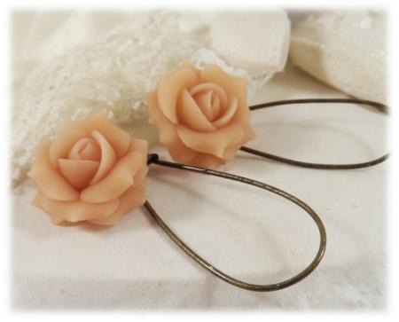 Peach Rose Drop Earrings