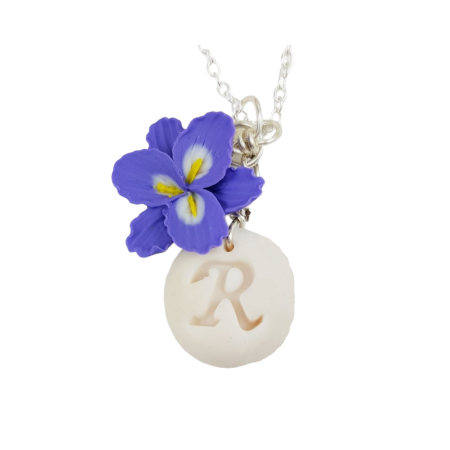 Purple Freesia Initial Necklace