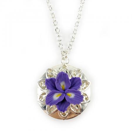 Purple Freesia Silver Locket Necklace