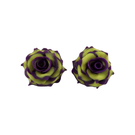 Purple Tipped Chartreuse Rose Stud Earrings