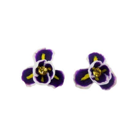 Purple Iris Flower Stud Earrings