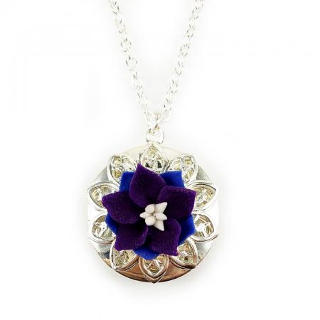 Purple Larkspur Silver Locket Necklace