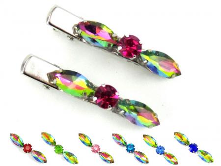 Iridescent Rainbow Rhinestone Hair Clips