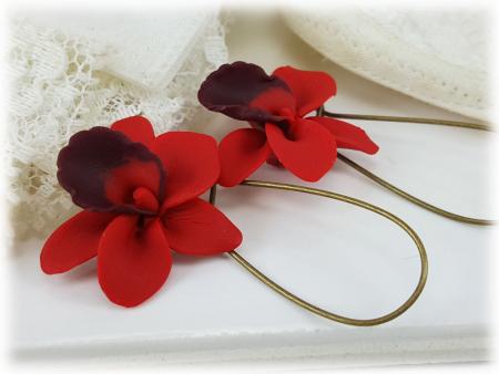 Red Orchid Drop Earrings