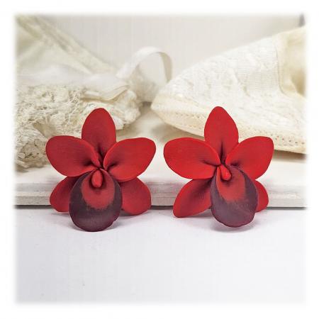 Red Orchid Stud Earrings