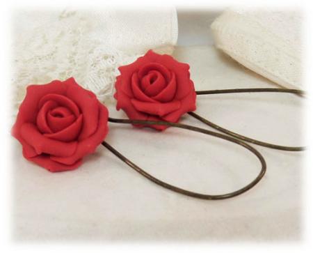 Red Tomato Rose Drop Earrings