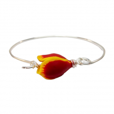 Yellow Tipped Red Tulip Silver Bracelet