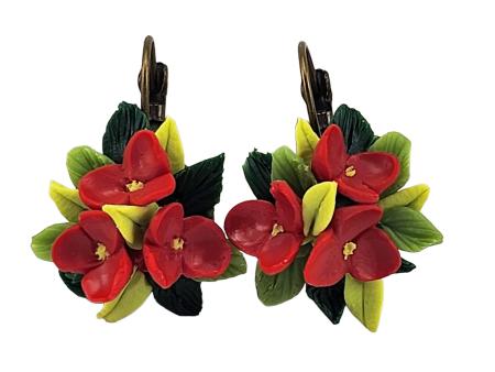 Red Floral Botanical Bouquet Earrings