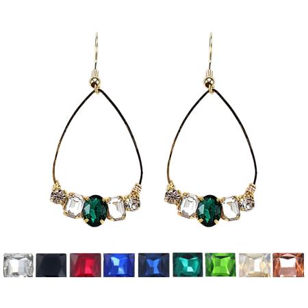 Rhinestone Open Teardrop Dangle Hoop Earrings