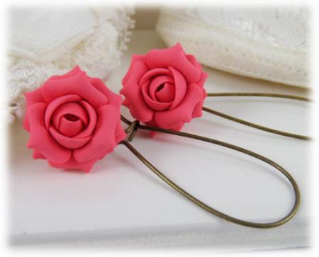 Pink Salmon Rose Drop Earrings