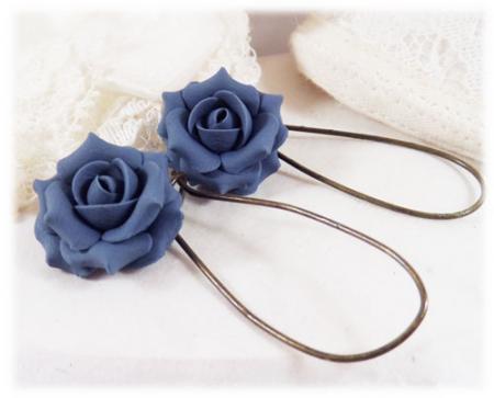 Blue Sapphire Rose  Drop Earrings