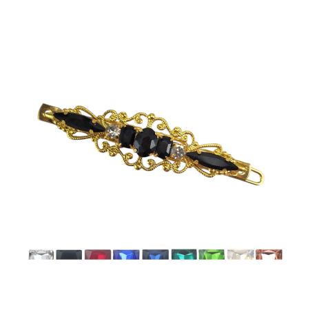 Slim Gold Filigree Barrette Black