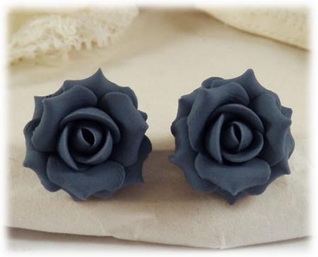 Smokey Blue Rose Stud Earrings
